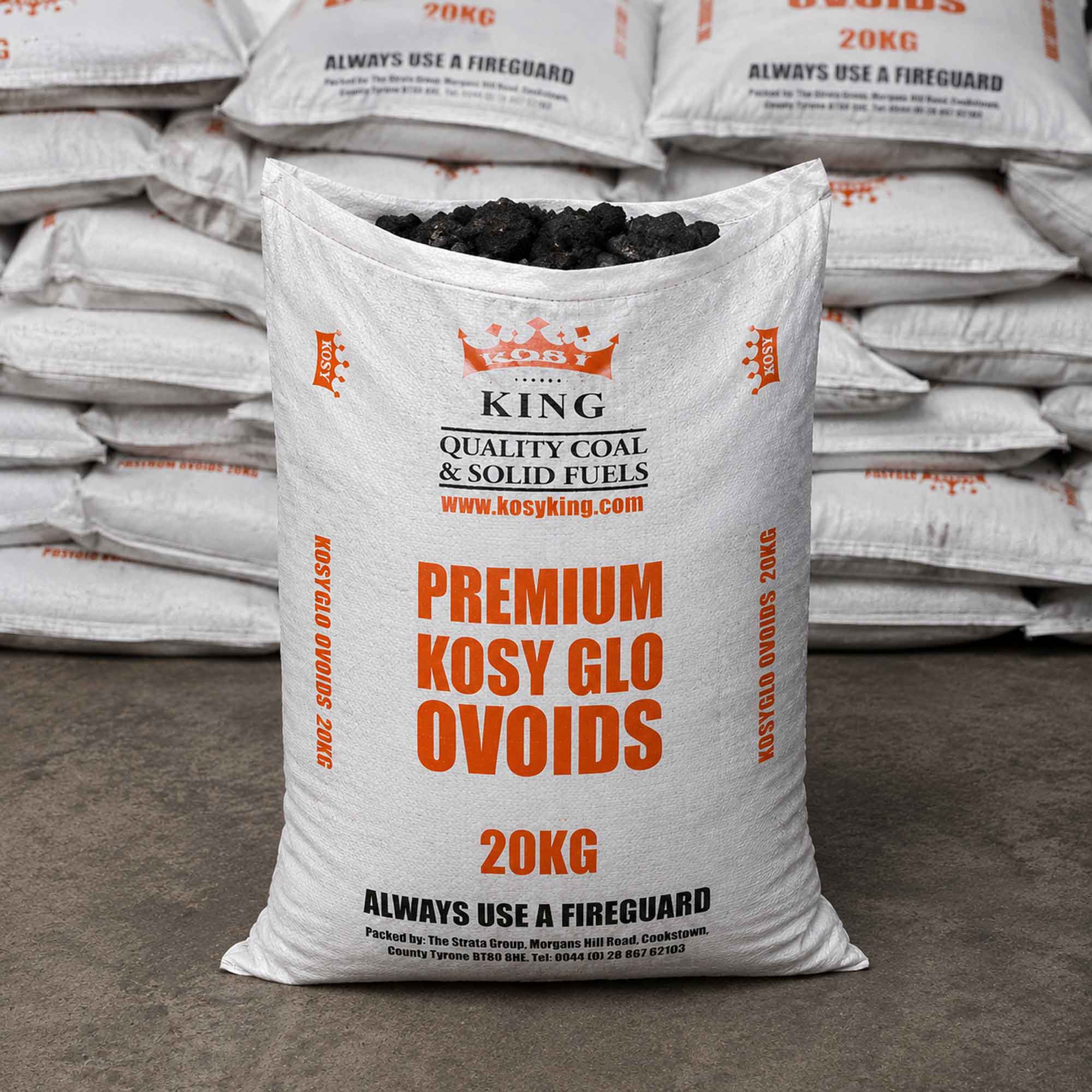 Coal – Premium Kosy Glo Ovoids and Oxbow Red Coal, supplied in 20kg bags for consistent, long-lasting heat.